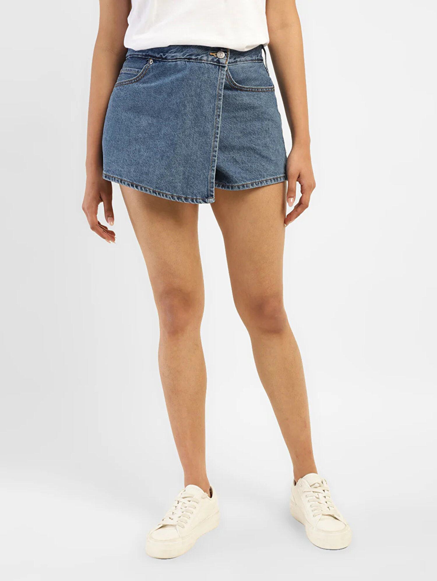 High Rise Denim Şort Etek