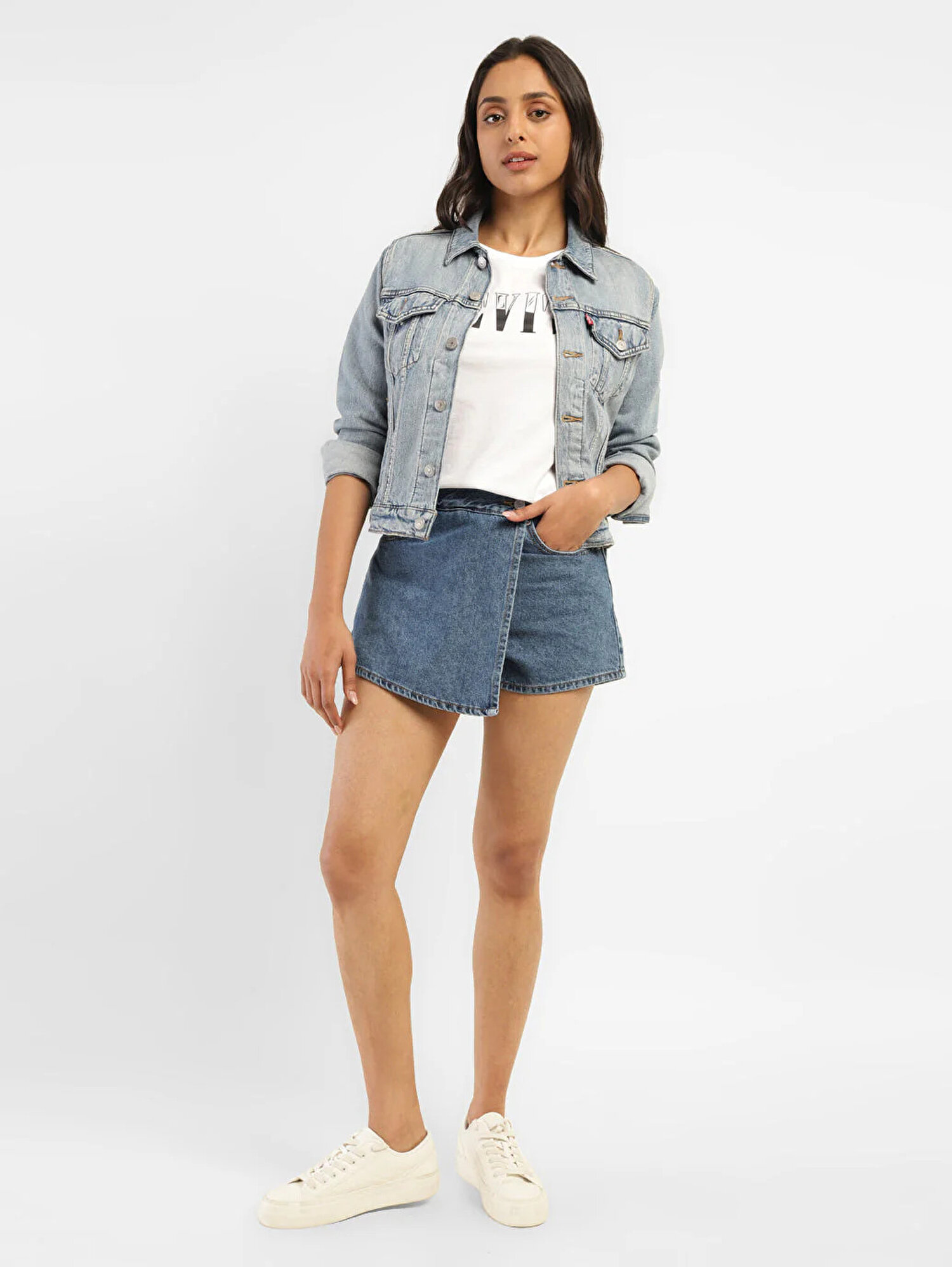 High Rise Denim Şort Etek