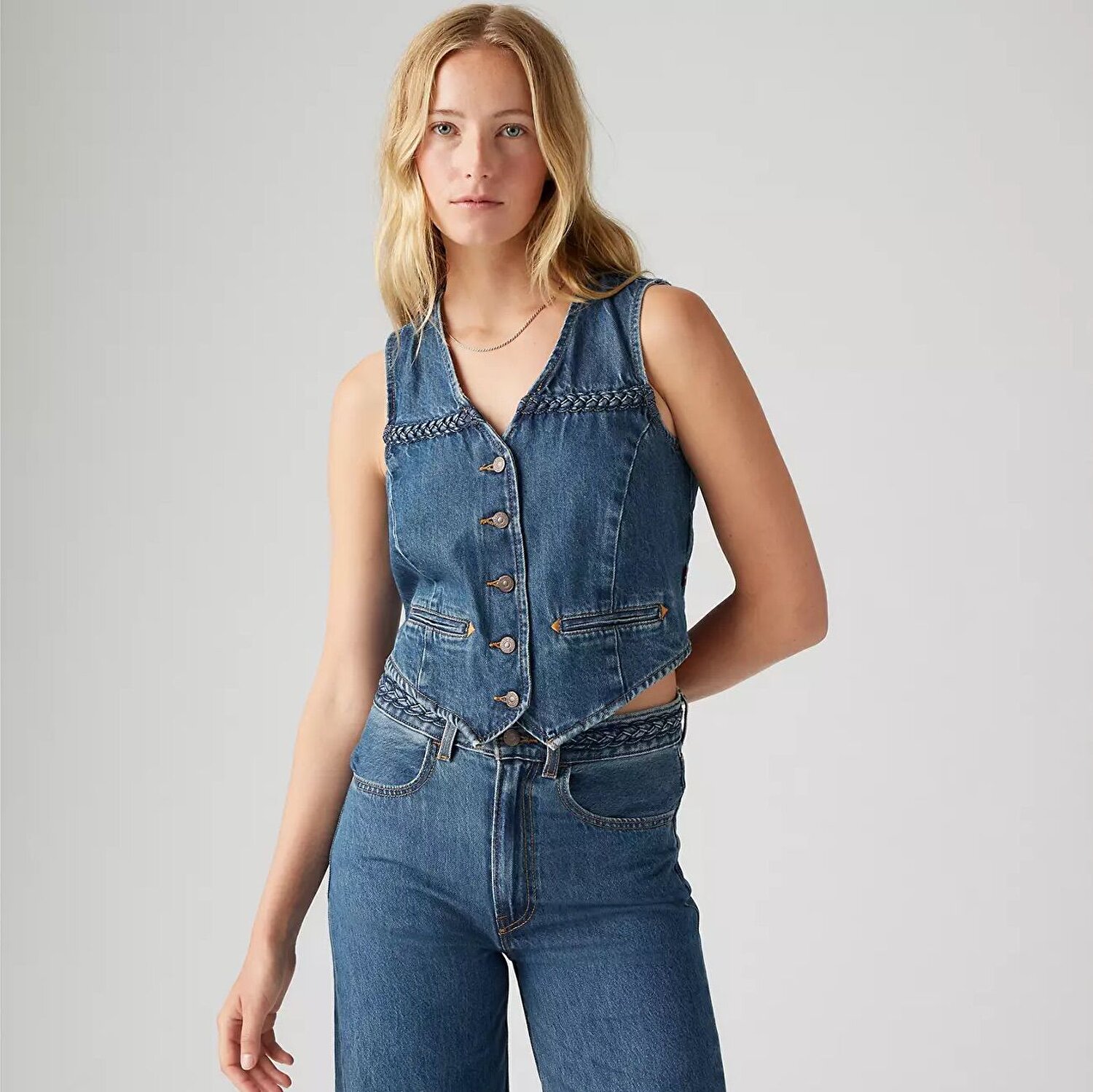 Braided Denim Yelek