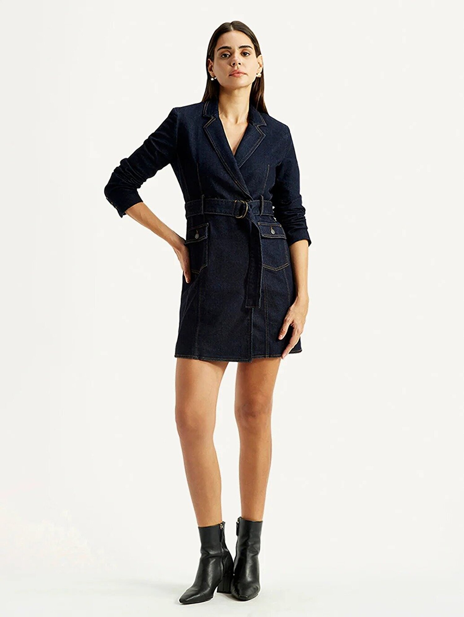 BNG LAPEL DRESS LAPEL DRESS DARK INDIGO