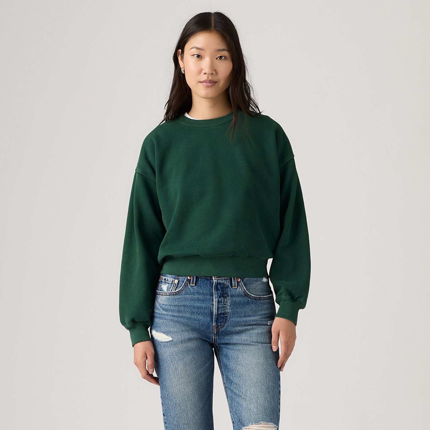 Vintage Boxy Bisiklet Yaka Sweatshirt