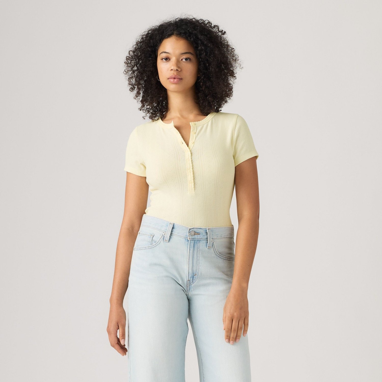 Dry Goods Pointelle Kısa Kollu Henley Tişört