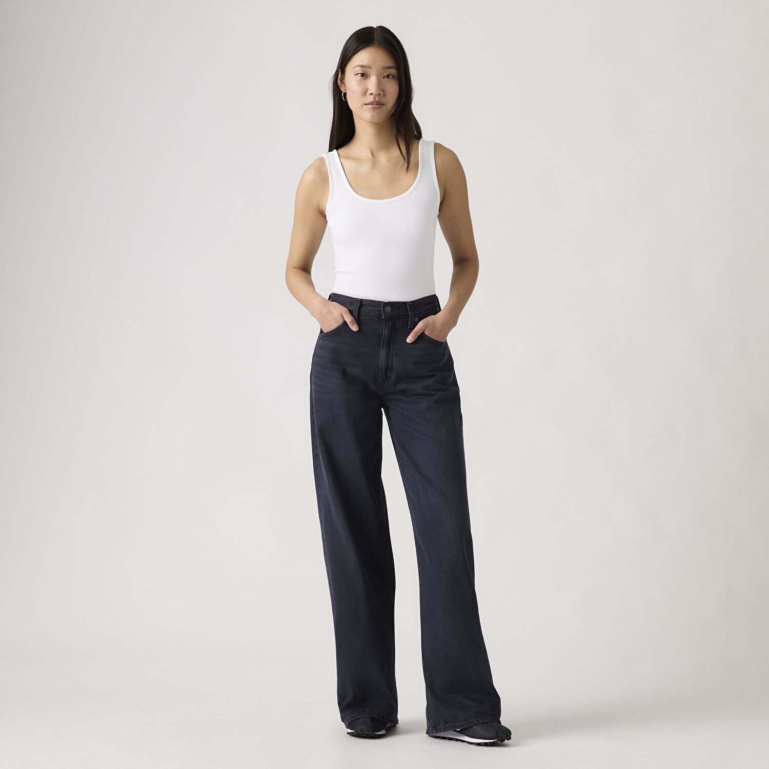 Cinch Wide Leg Lightweight Kadın Jean Pantolon - Dark Humor