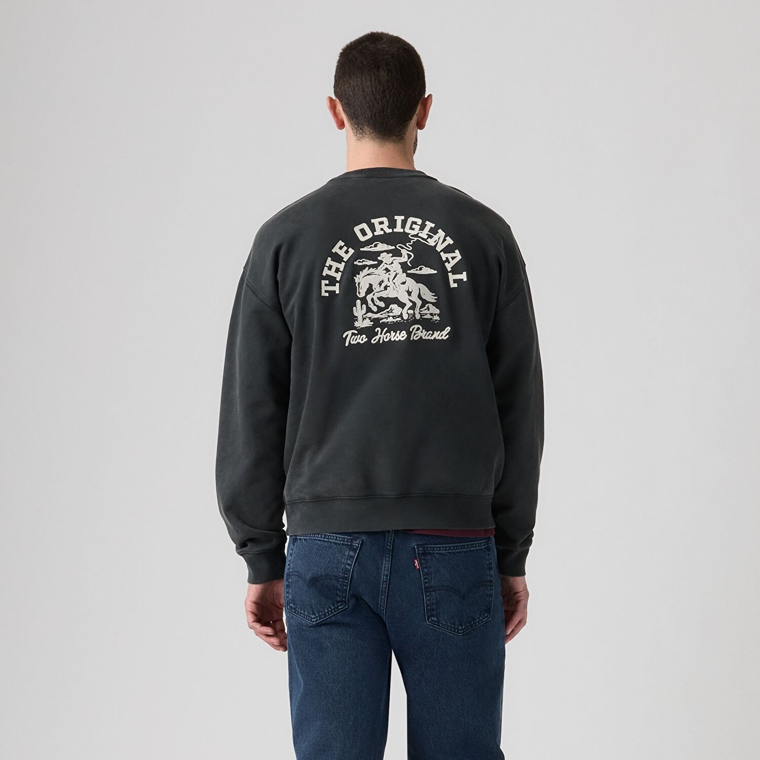 Embroidered Sunset Bisiklet Yaka Siyah Sweatshirt