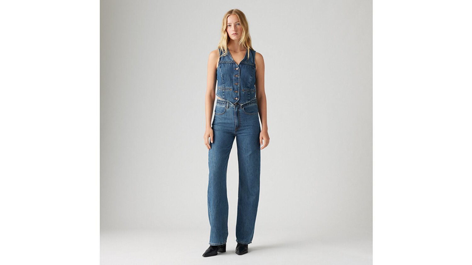 Ribcage Wide Leg Braided Kadın Jean Pantolon - Big Yikes