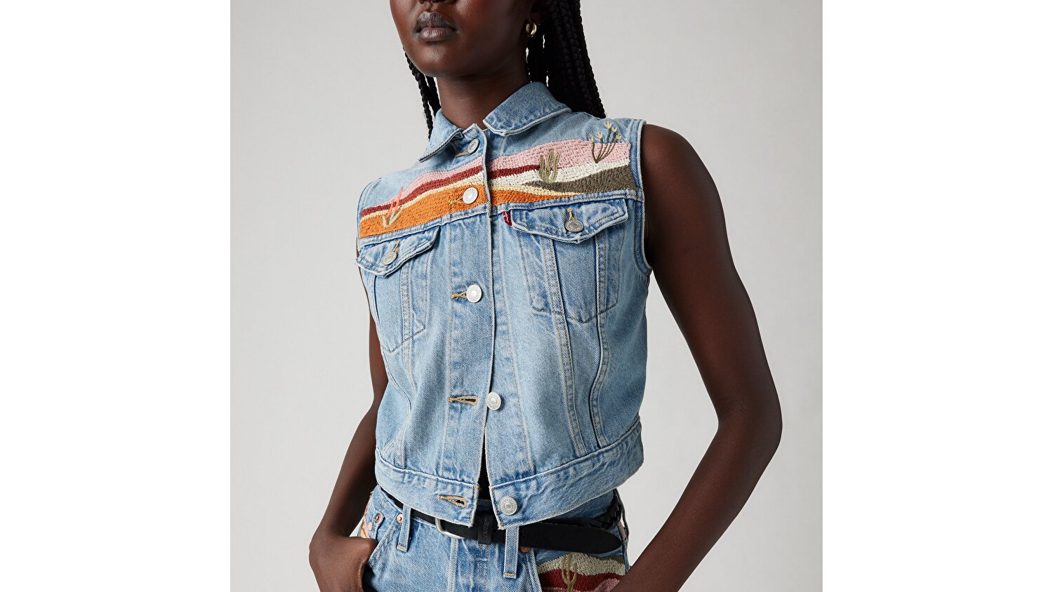 Embroidered XS Denim Yelek