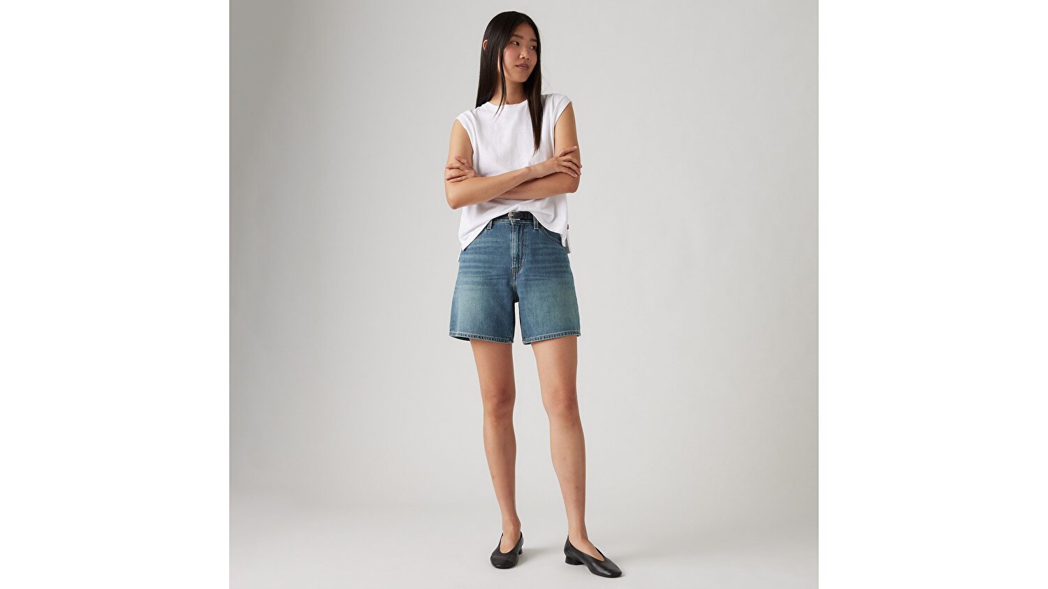 High Rise Baggy Linen + Denim Şort