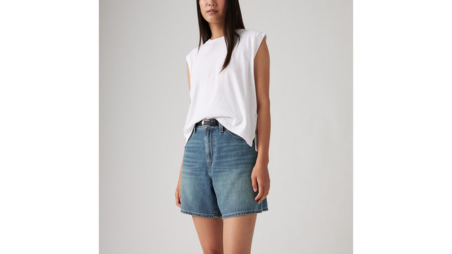 High Rise Baggy Linen + Denim Şort