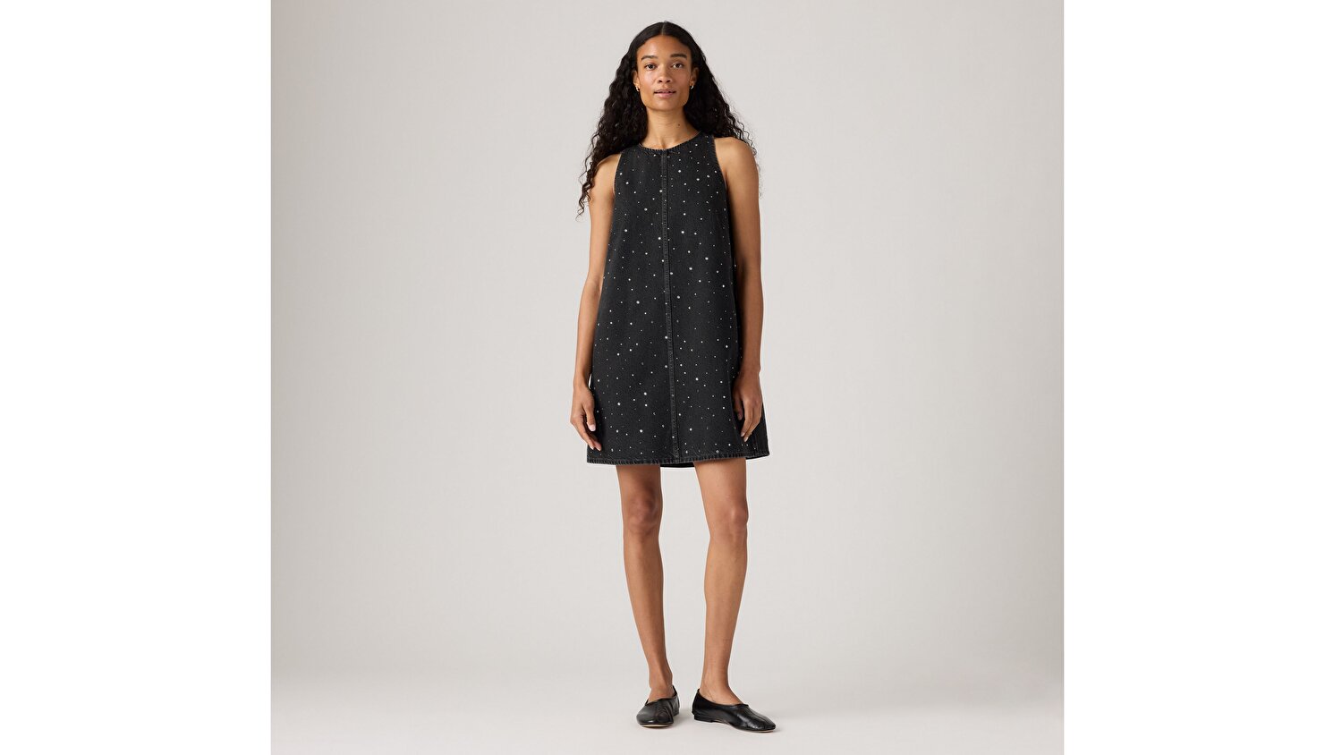 90's Shift Taşlı Denim Elbise