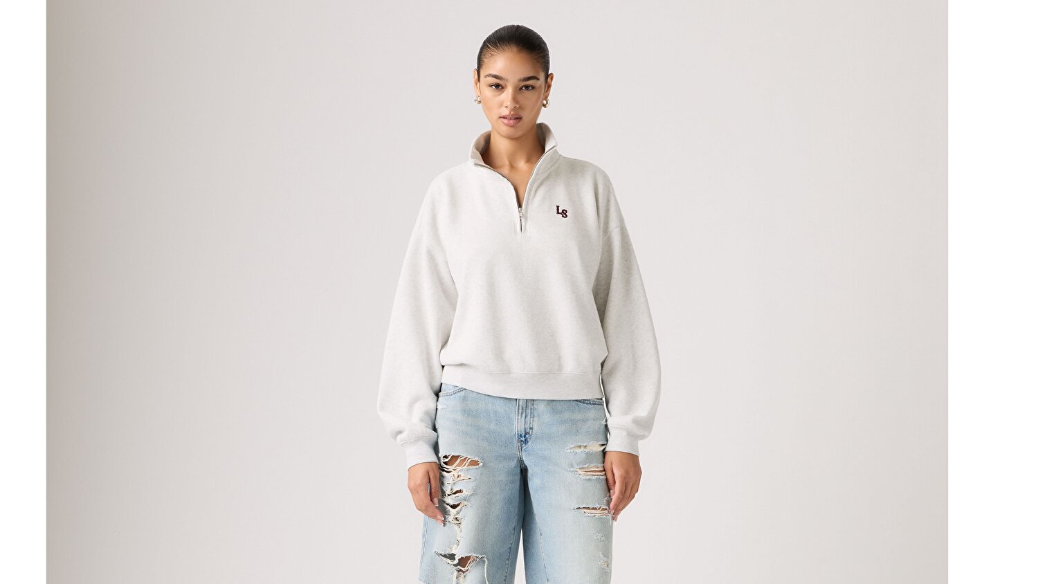 Graphic Vintage Boxy Yarım Fermuarlı Sweatshirt