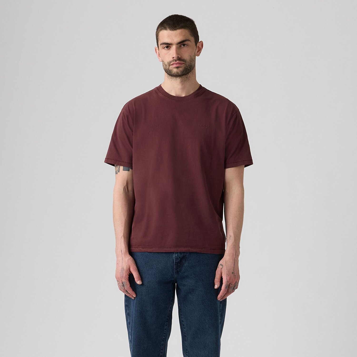 Red Tab™ Vintage Bisiklet Yaka Bordo Tişört