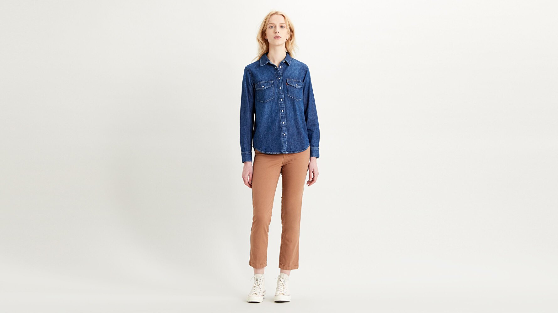 724 Yüksek Bel Düz Kesim Cropped Kadın Jean Pantolon-Soft Canvas Toasted Coconut