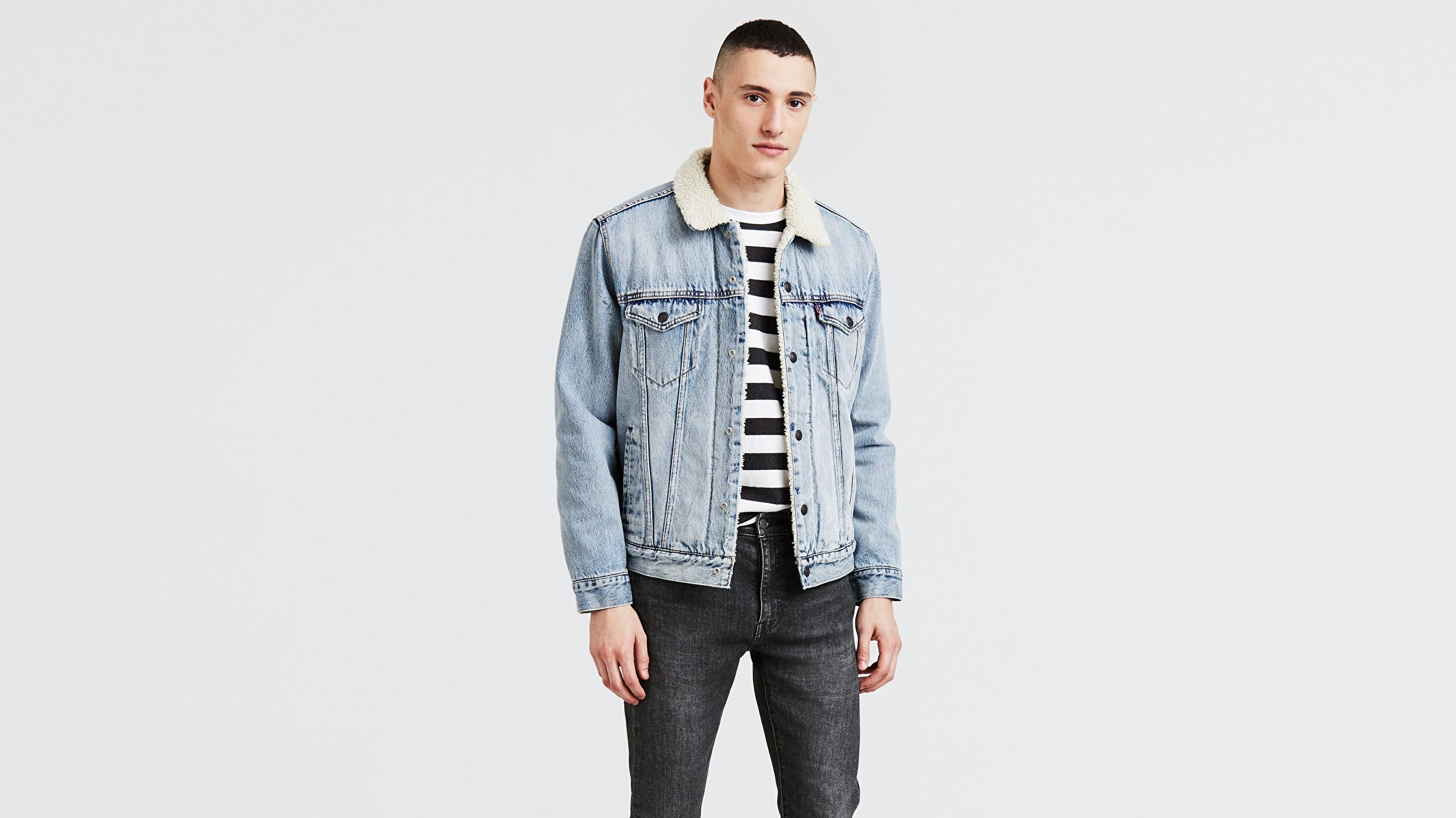 Levi S Type 3 Sherpa Trucker Stonebridge Indigo Erkek Trucker Med Indigo Worn In Levis