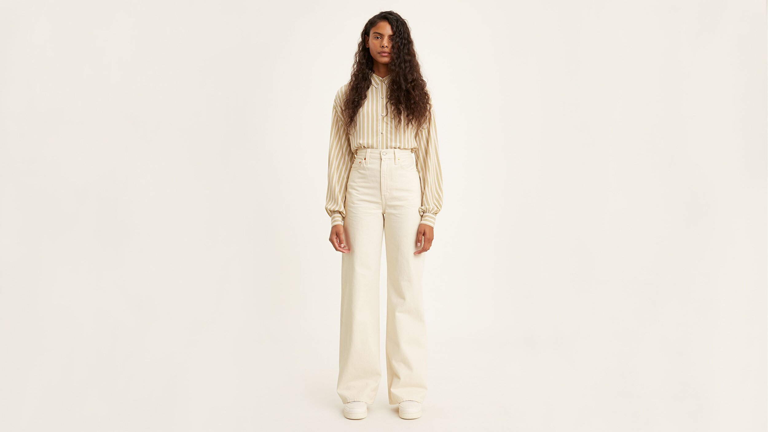 Levi S Ribcage Wide Leg Kadin Kadife Pantolon Icy Ecru Rc Beyaz Levis