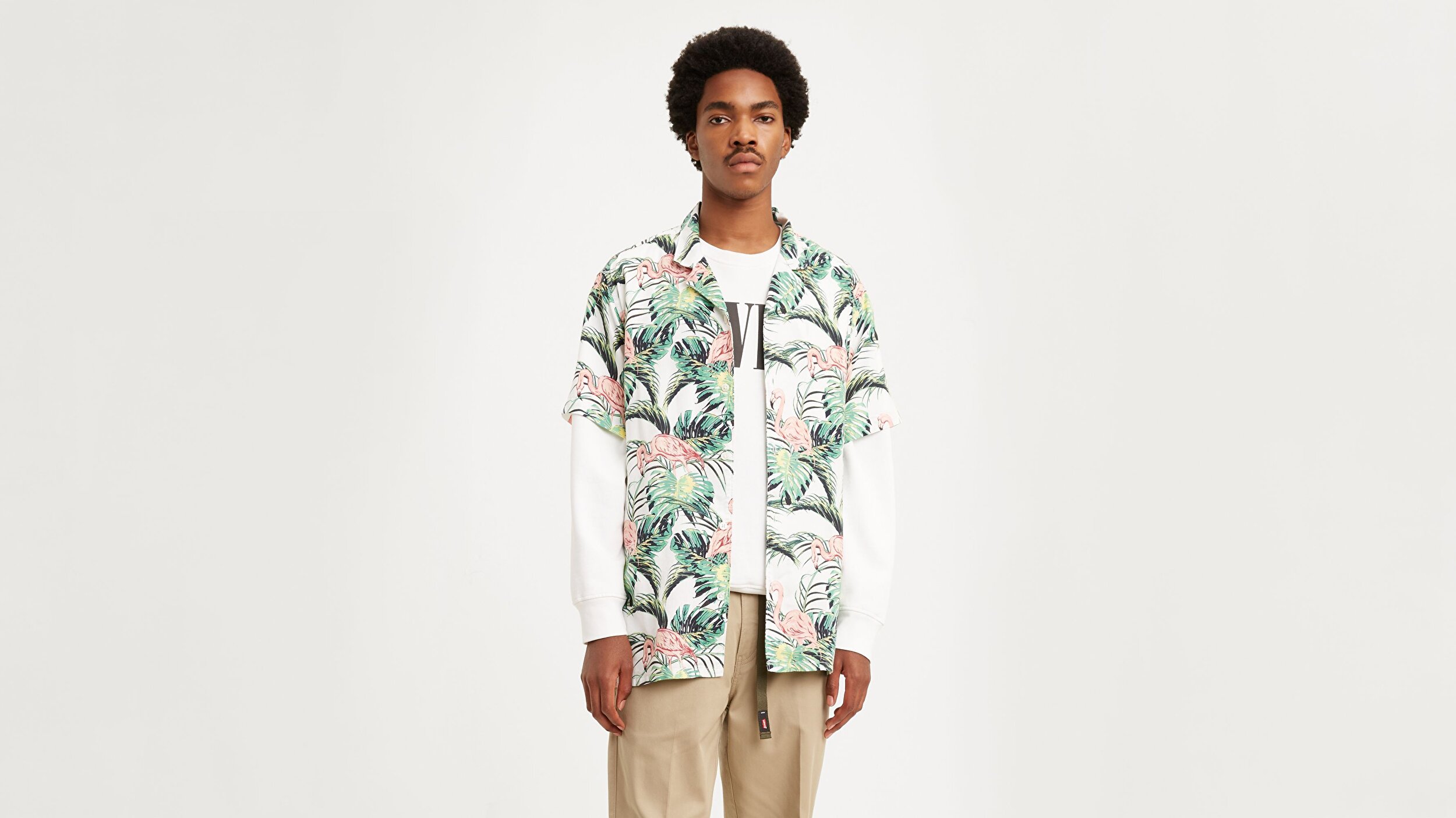 Levi S Cubano Shirt Flamingo Leaf Cok Renkli Erkek Gomlek Cok Renkli Levis