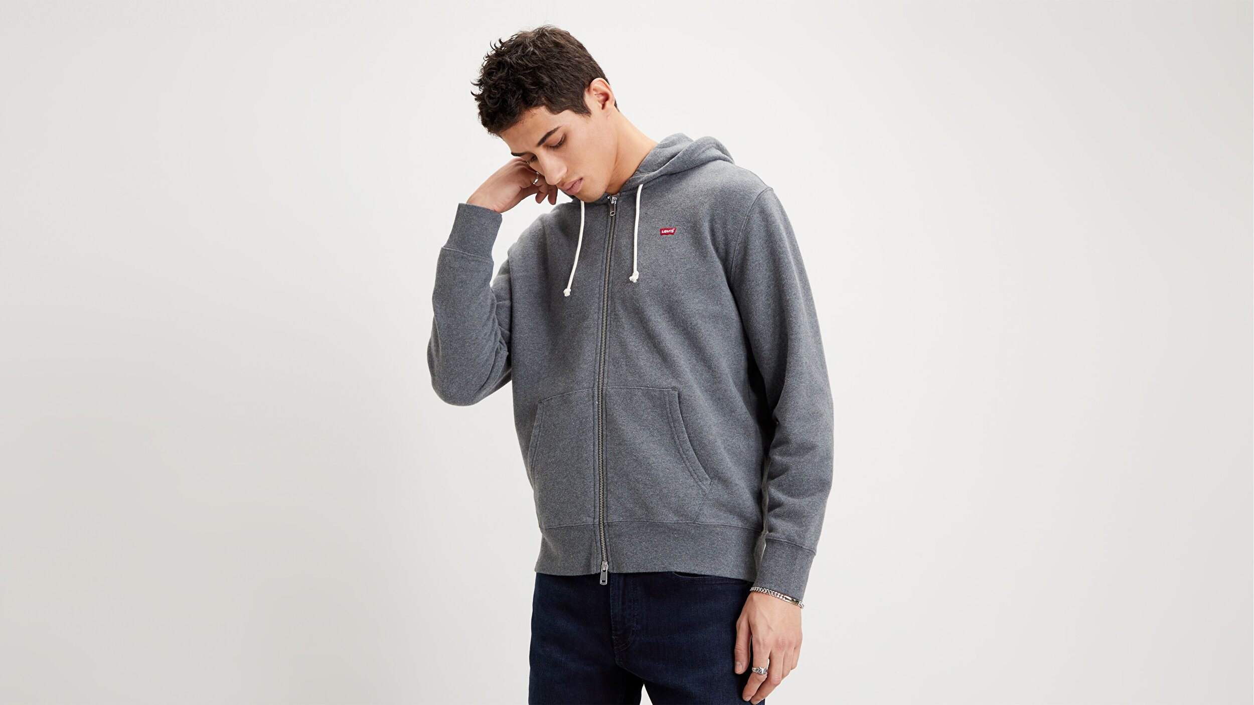 Levi S New Original Zip Up Charcoal Heather Gri Erkek Kapusonlu Sweatshirt Gri Levis