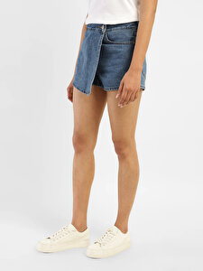High Rise Denim Şort Etek