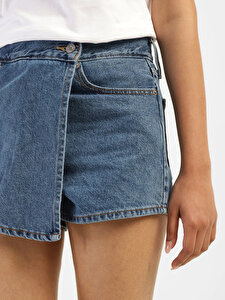 High Rise Denim Şort Etek