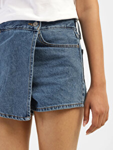 High Rise Denim Şort Etek
