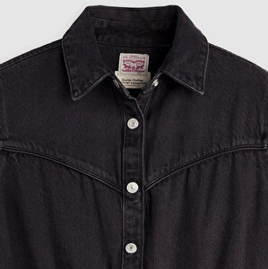 Logan Western Kısa Kollu Denim Elbise