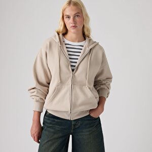 Vintage Relaxed Fermuarlı Hoodie
