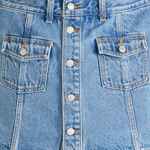 Önden Düğmeli Kadın Jean Etek