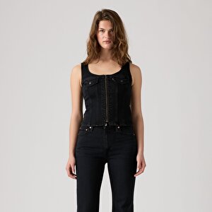 Vintage Fermuarlı Denim Yelek