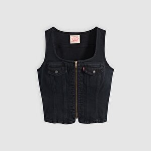 Vintage Fermuarlı Denim Yelek