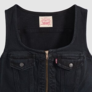 Vintage Fermuarlı Denim Yelek