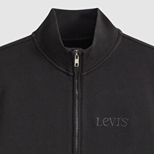 Graphic Slim Fit Fermuarlı Siyah Sweatshirt