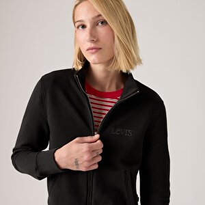 Graphic Slim Fit Fermuarlı Siyah Sweatshirt