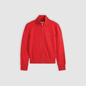 Graphic Slim Fit Fermuarlı Kırmızı Sweatshirt