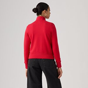 Graphic Slim Fit Fermuarlı Kırmızı Sweatshirt