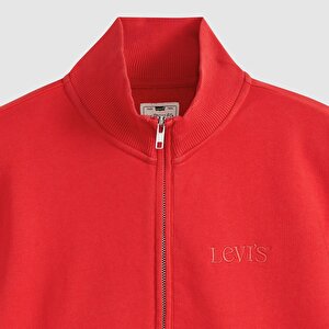 Graphic Slim Fit Fermuarlı Kırmızı Sweatshirt