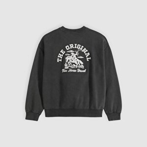 Embroidered Sunset Bisiklet Yaka Siyah Sweatshirt