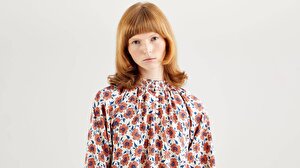 Gillian Mock Neck Ls Top Small Folksy Floral Gri Kadın Gömlek