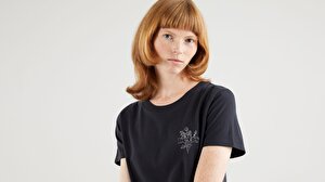 Graphic Surf Tee New Logo Flower Siyah  Kadın Tişört
