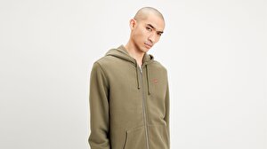 Original Erkek Yeşil Fermuarlı Kapüşonlu Sweatshirt