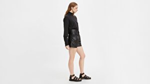 Yüksek Bel Suni Deri Kadın Şort-Leather Night