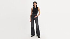 70's High Flare Kadın Jean Pantolon - Black Worn In