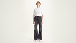 70's High Flare Kadın Jean Pantolon - Black Worn In