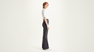 70's High Flare Kadın Jean Pantolon - Black Worn In