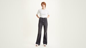 70's High Flare Kadın Jean Pantolon - Black Worn In