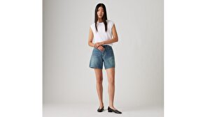 High Rise Baggy Linen + Denim Şort