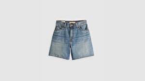 High Rise Baggy Linen + Denim Şort