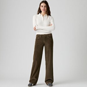 Low Loose Kadın Kadife Pantolon - Canteen