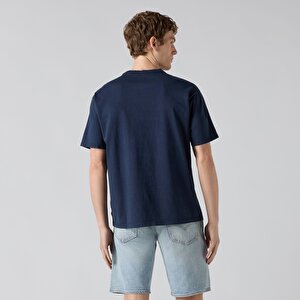 Graphic Vintage Fit Bisiklet Yaka Lacivert Tişört