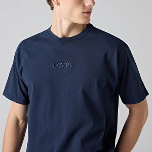 Graphic Vintage Fit Bisiklet Yaka Lacivert Tişört