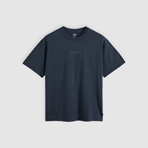 Graphic Vintage Fit Bisiklet Yaka Lacivert Tişört