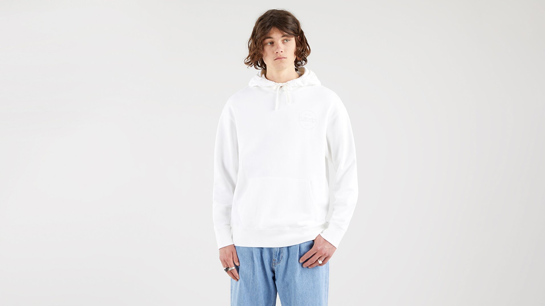 Relaxed Fit Logo Hoodie White + Sarı Erkek Sweatshirt
